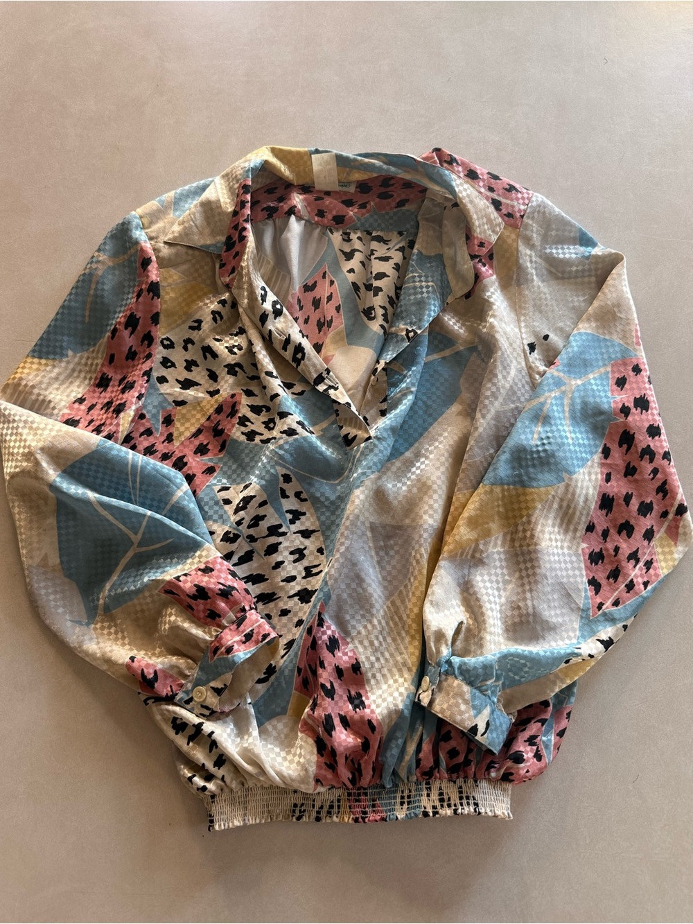 Vintage Da-Rue Abstract Print Blouse Jacket in Blue, Pink and Cream